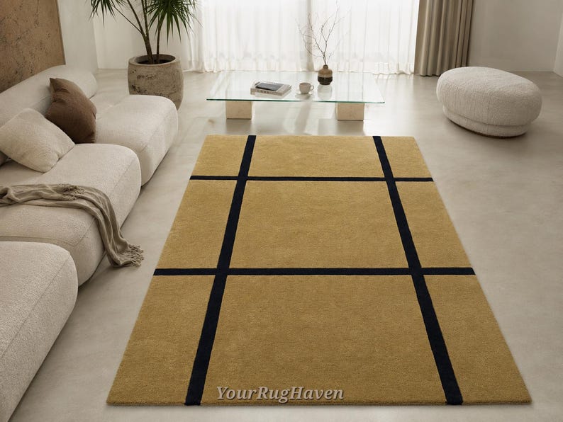 Hand-Tufted New Zealand Wool Rug: Modern Grid Design image 7