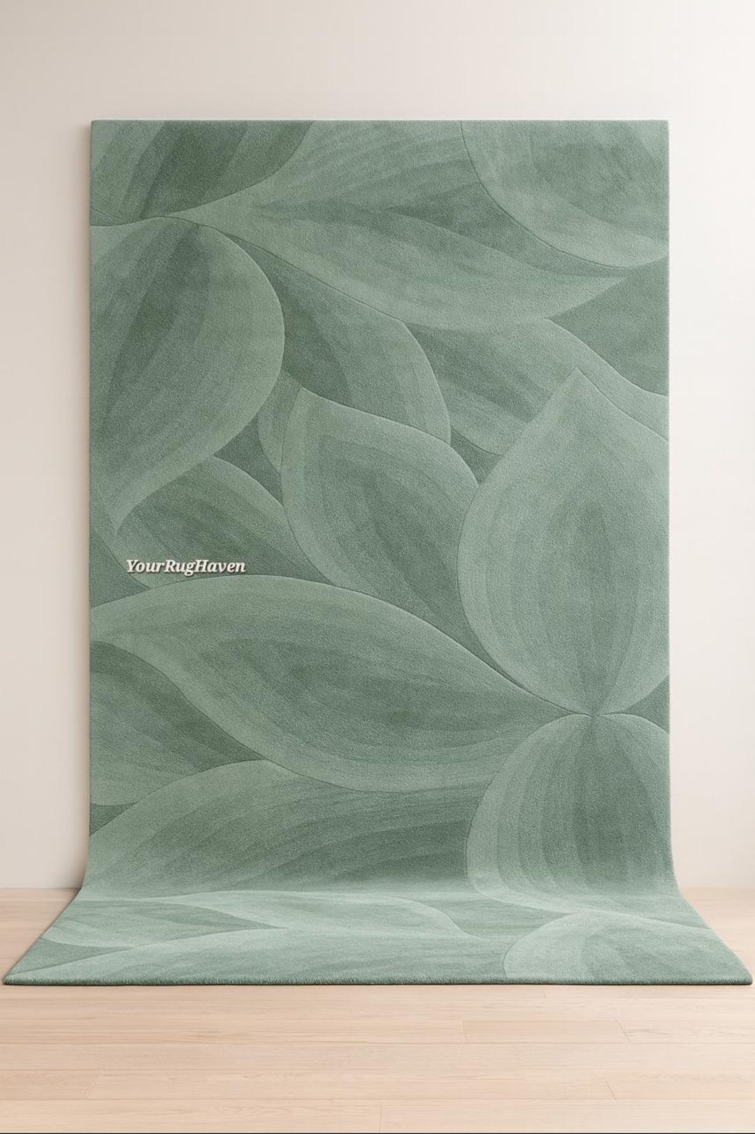 Sage Green Wool Rug | Hand-tufted Leaf Design Carpet - Etsy