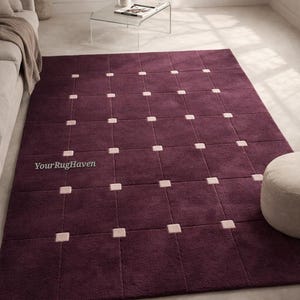Hand Tufted Plum Geometric Wool Rug – Plush Modern Living Room Carpet