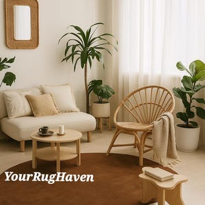 Hand-Tufted New Zealand Wool Rug: Organic Oval Brown Carpet