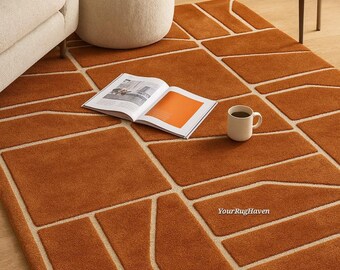 Hand-Tufted Wool Rug | Modern Geometric Terracotta Design