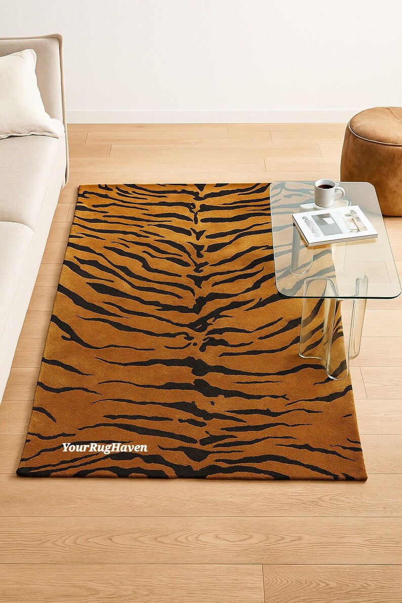 Hand-tufted Wool Tiger Print Rug: Modern Animal Stripe Carpet - Etsy