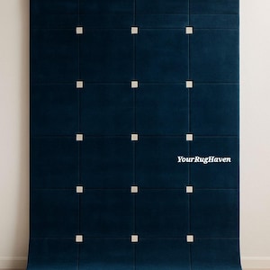 Hand-Tufted Wool Rug: Navy Blue Grid, Modern Luxury