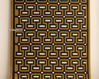 Hand-Tufted Wool Rug: Retro Geometric Mid-Century Modern Design