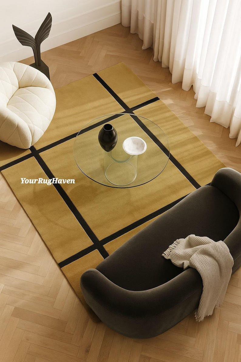 Hand-Tufted New Zealand Wool Rug: Modern Grid Design image 4