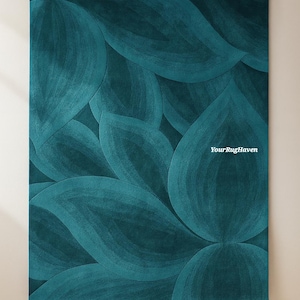 Hand-Tufted Wool Rug: Modern Teal Blue Abstract Design