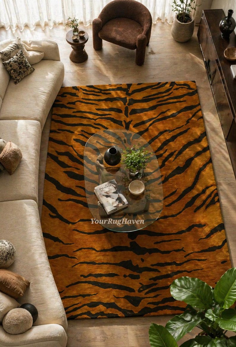 Hand-tufted Wool Tiger Print Rug: Modern Animal Stripe Carpet - Etsy