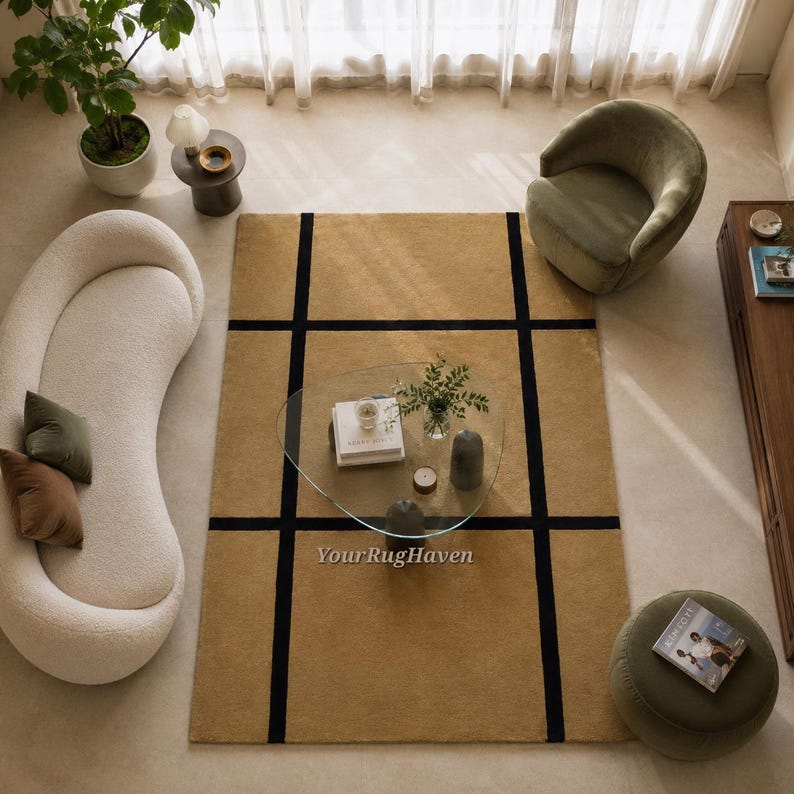 Hand-Tufted New Zealand Wool Rug: Modern Grid Design image 8