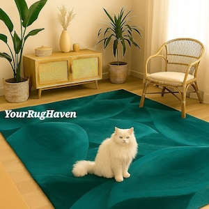 Hand-Tufted Wool Rug: Modern Teal Blue Abstract Design