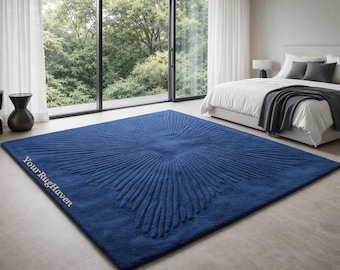 Hand Tufted New Zealand Wool Rug – Plush Blue Textured Area Rug