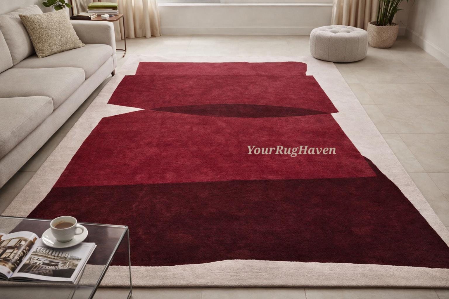 Red Tuft Rug Hand Tufted Abstract Wool Rug – Deep Red Modern Plush Carpet - Etsy