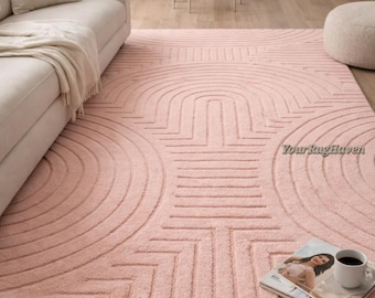 Hand Tufted Wool Rug – Blush Pink Geometric Modern Area Rug