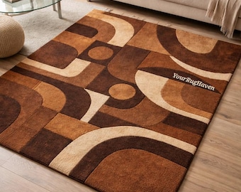 Hand Tufted Wool Rug – Modern Geometric Earth Tones, New Zealand Wool