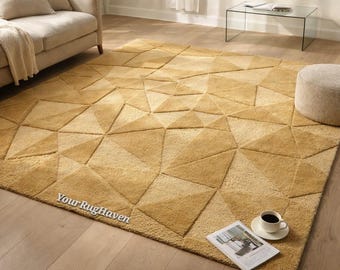 Hand Tufted Wool Area Rug | Modern Geometric Loop, Mustard Yellow
