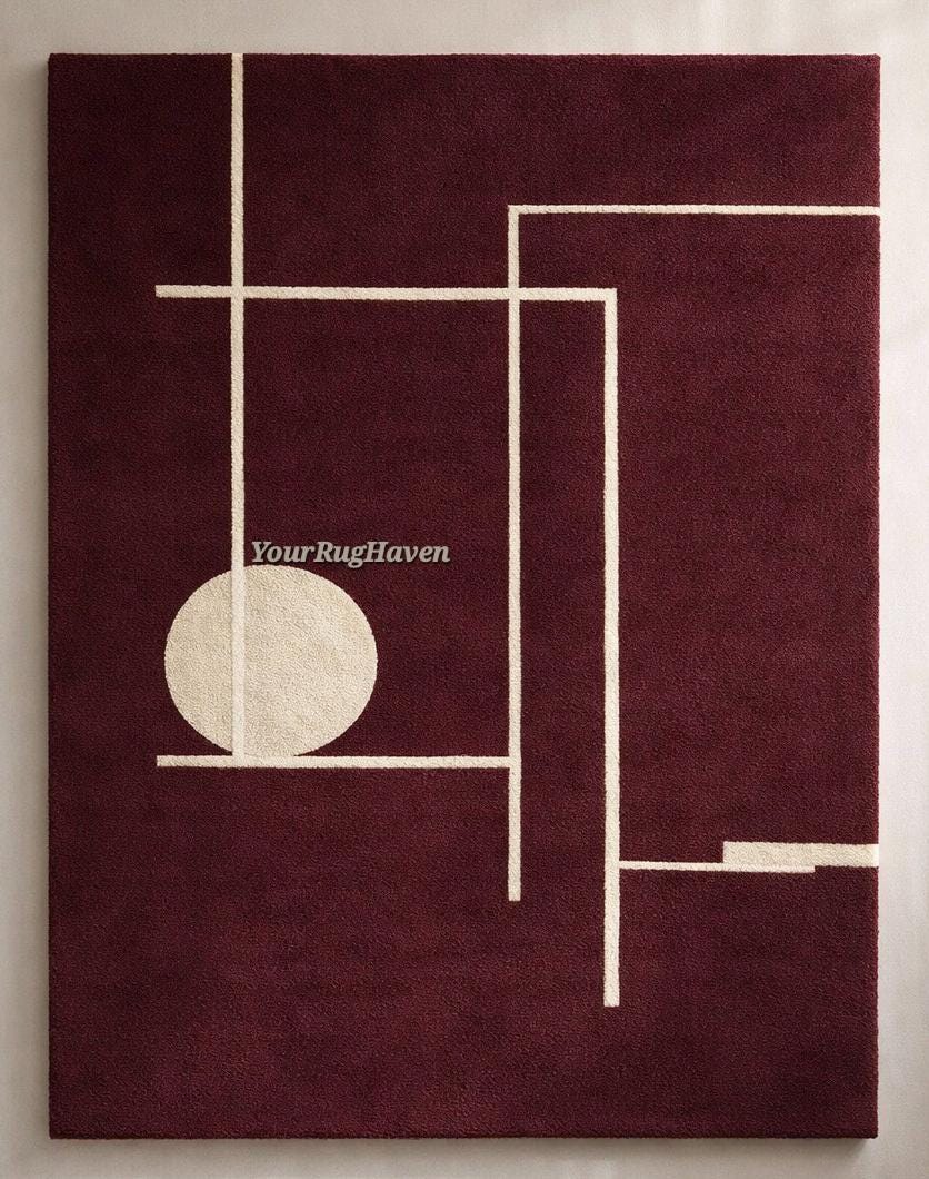 Hand Tufted Wool Rug – Modern Burgundy Geometric Carpet, New Zealand ...