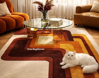 Hand Tufted Wool Area Rug | Mid-Century Modern Earth Tones Geometric Rug
