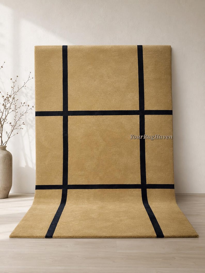 Hand-Tufted New Zealand Wool Rug: Modern Grid Design image 6