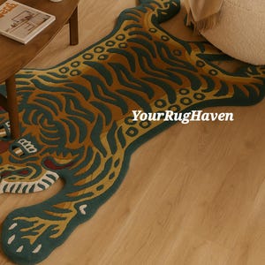 Hand-Tufted Wool Tiger Rug: Animal Shape Living Room Carpet