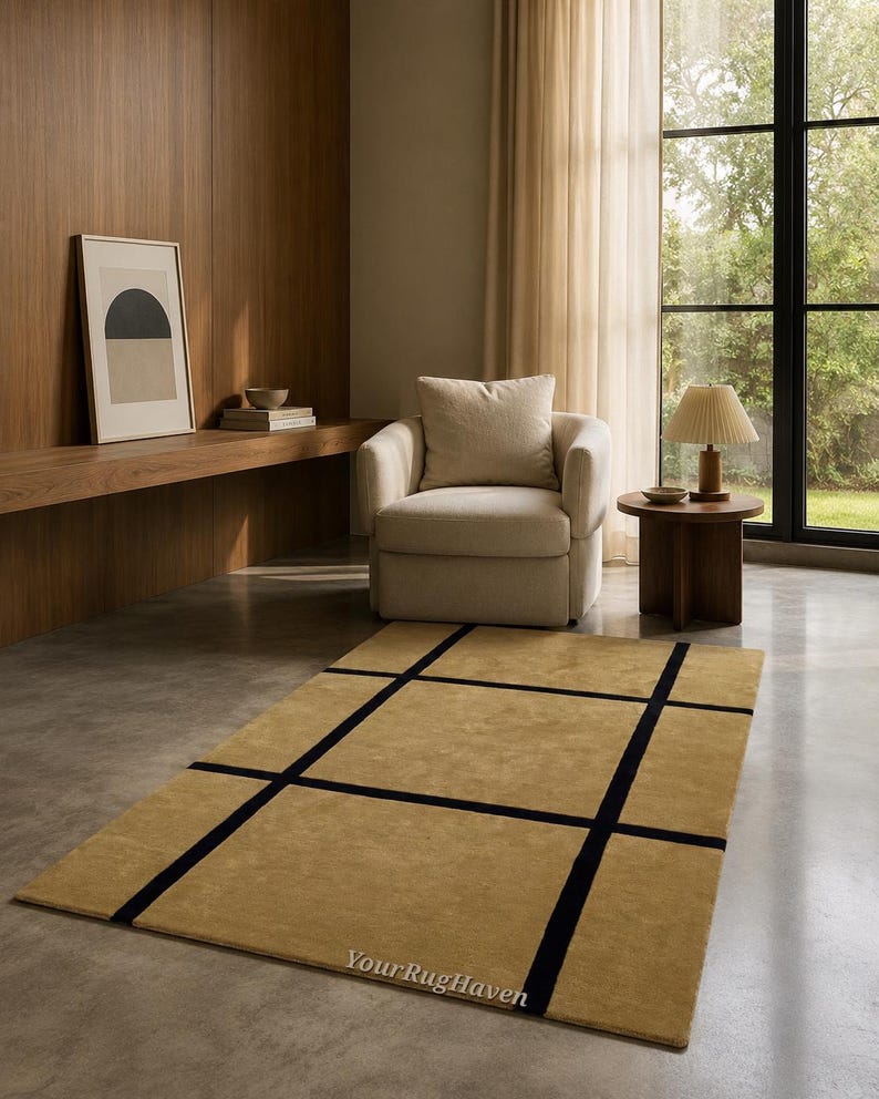 Hand-Tufted New Zealand Wool Rug: Modern Grid Design image 10
