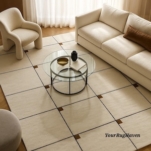 Hand-Tufted Wool Area Rug: Modern Minimalist Grid Design