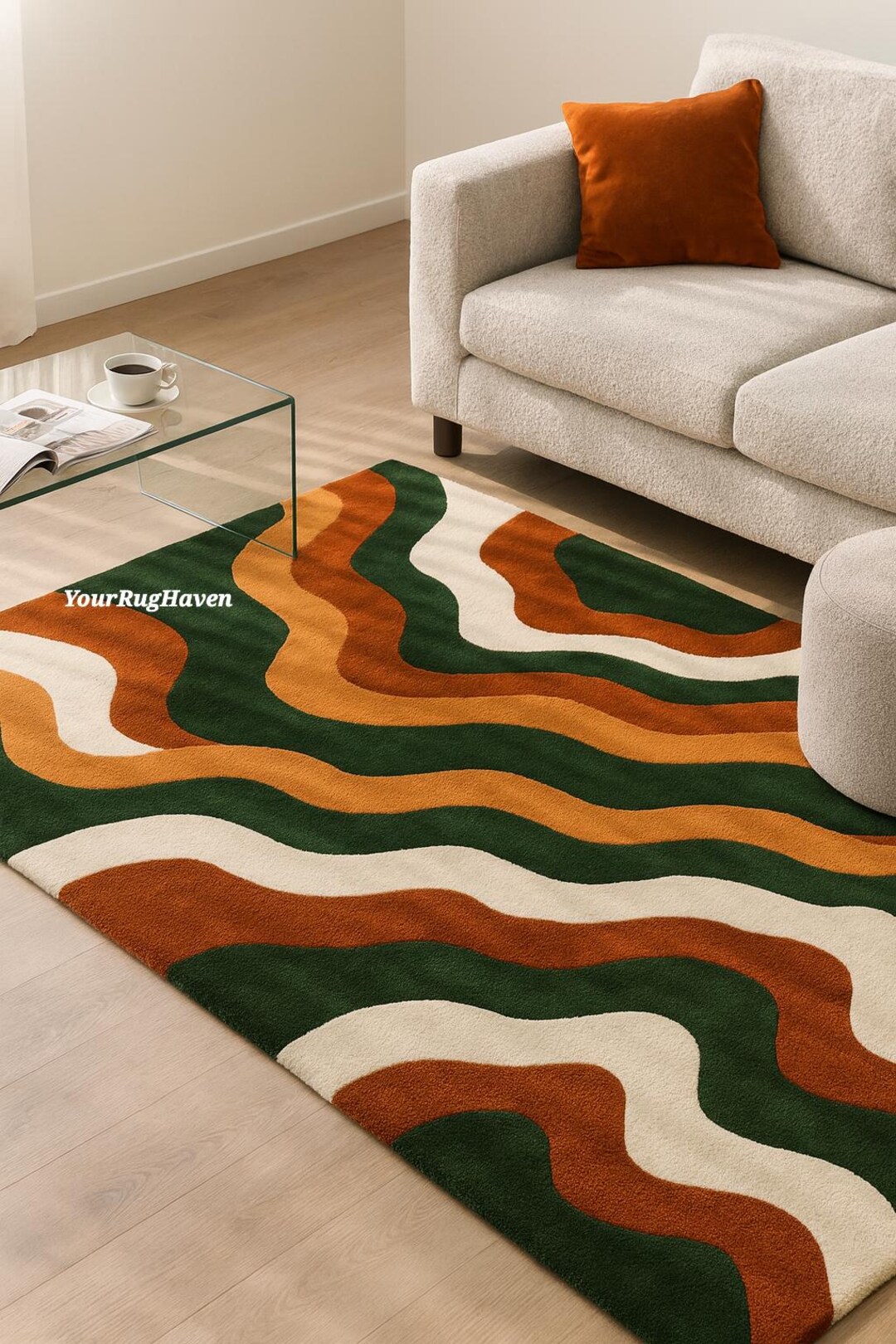 Wool Wave Rug Hand-tufted Wool Rug: Retro Wave Mid-century Modern Design - Etsy