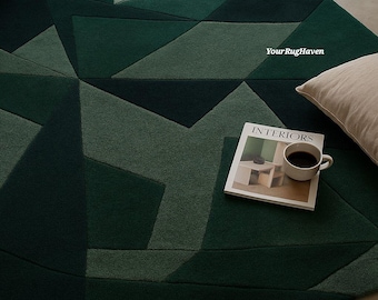 Hand-Tufted New Zealand Wool Rug | Modern Geometric Green Art