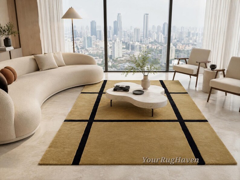Hand-Tufted New Zealand Wool Rug: Modern Grid Design image 11