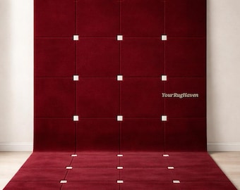 Handgetuft wollen vloerkleed | Diep bordeauxrood modern design
