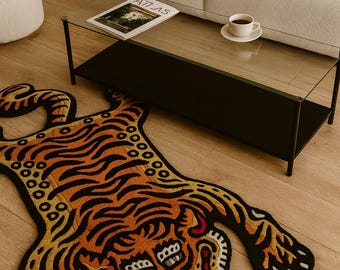Handgetufteter Tiger Teppich aus Neuseeland-Wolle, tibetanischer Stil