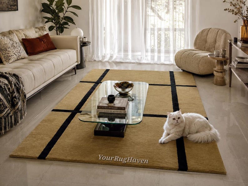 Hand-Tufted New Zealand Wool Rug: Modern Grid Design image 9