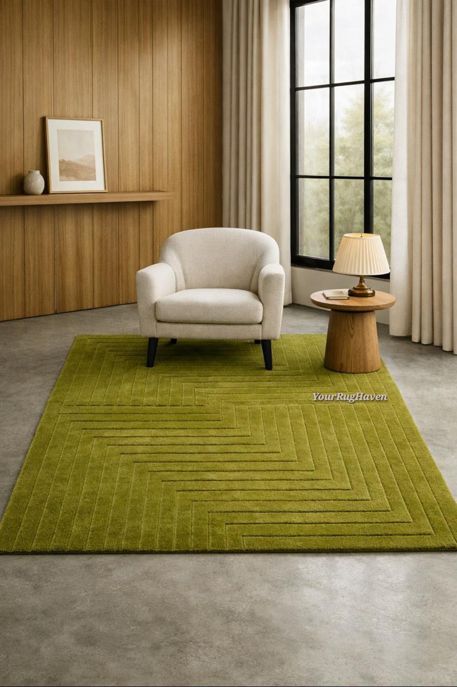 Hand-tufted Olive Green Wool Rug: Modern Geometric Design - Etsy