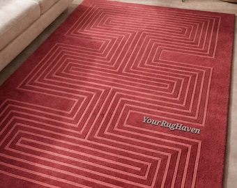 Dusty Rose Geometric Wool Rug – Hand-Tufted New Zealand Soft Contemporary Carpet