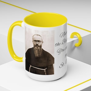 St. Maximilian Kolbe Catholic Mug | Inspirational Saint Quote Coffee Cup | Catholic Gift for Men & Women, Franciscan Saint