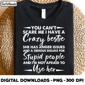 you can't scare me i have a crazy bestie she has anger issues and a serious dislike for stupid people, Funny Bestie Quote Attitude png
