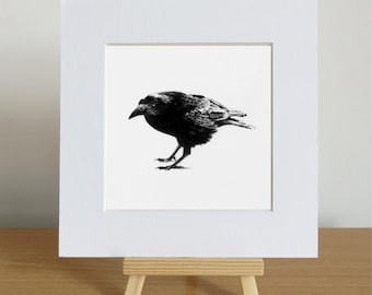 Impresión firmada de edición limitada de Rook: dibujo al carboncillo, arte gótico del cuervo