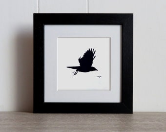 Crow original charcoal sketch, crow art, charcoal drawing, pencil drawing, bird art, bird drawing, crow picture, wildlife art, gothic art