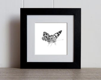 Desenho de Borboleta 2: Borboleta original desenhada à mão, emoldurada.