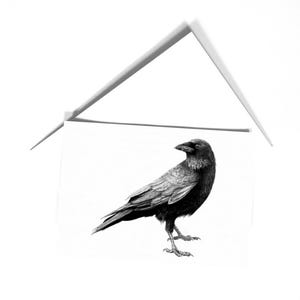 Crow greeting card, from original hand drawn charcoal picture, gothic mini print or great alternative wedding invitation