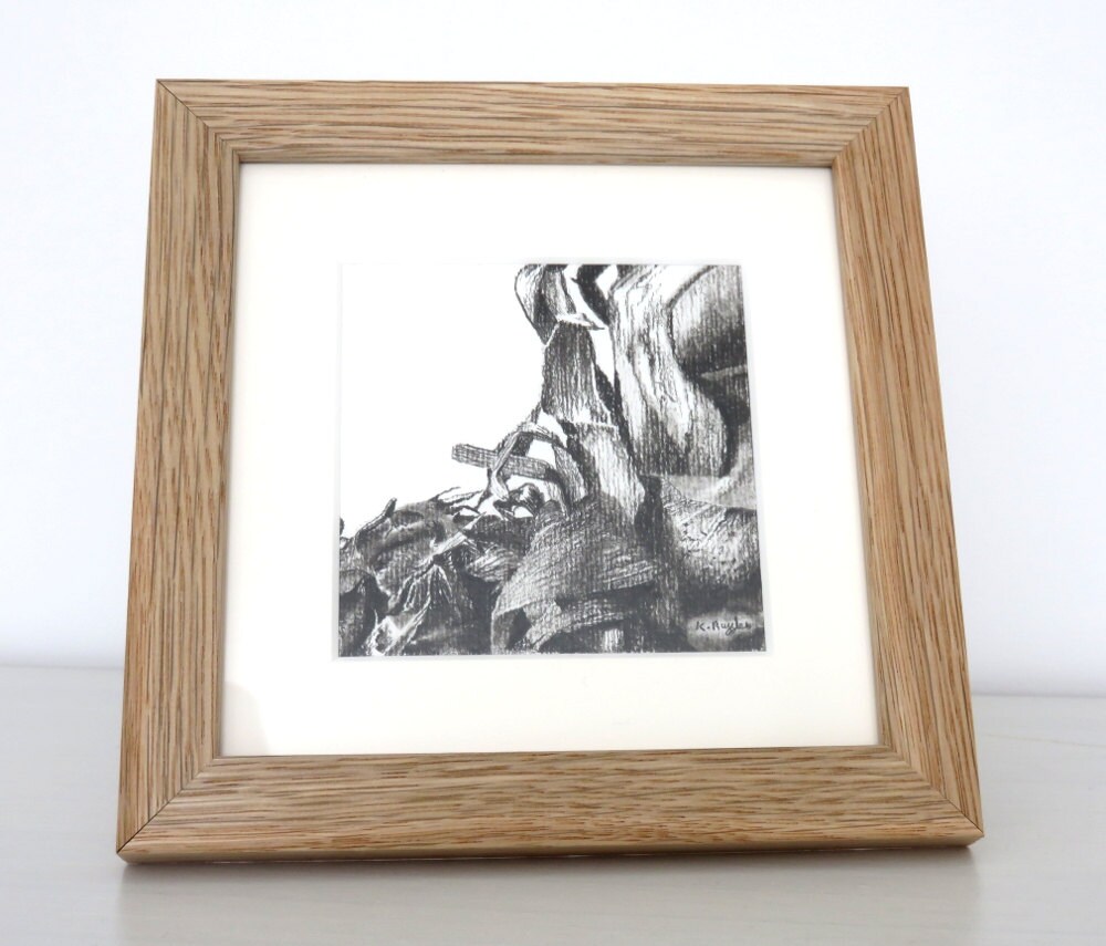Pineapple Leaves Charcoal Sketch: Original Framed Food Art