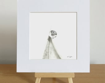 Impressão de desenho a carvão de azevinho-do-mar: arte paisagística assinada, Cornwall Beach