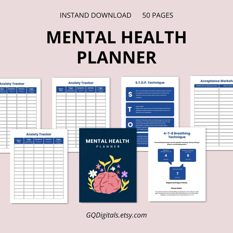 Mental Health Planner | Printable Self-care Journal PDF | Mood Tracker ...