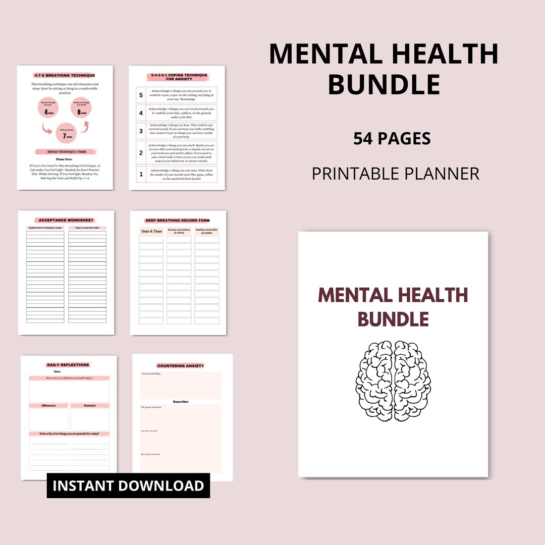 Mental Health Planner Bundle | Printable Self-care Journal PDF | Mood ...