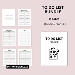 To-Do List Bundle | 19-Page Printable Planner PDF | Daily Weekly Task List | Digital Productivity Organizer | Instant Download