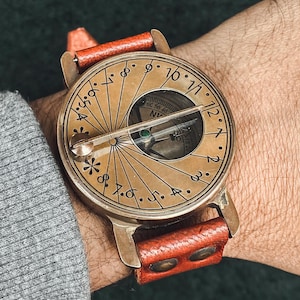Handmade Steampunk Brass Wrist Compass & Sundial Watch Antique Timepiece Perfect Gift for Husband, Keepsake Gift