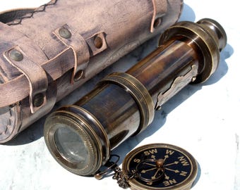 Telescópio de latão personalizado, luneta gravada, telescópio pirata, presentes de aniversário, presente para marido, presente de lembrança