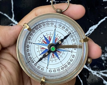 Antique Brass Engraved Vintage Working Compass, Handmade Nautical Brass Marine Compass Keepsake