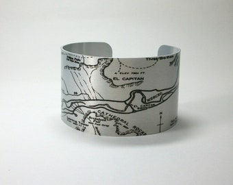 Yosemite National Park Cuff Bracelet California Vintage Map Unique Hiking Gift for Men or Women