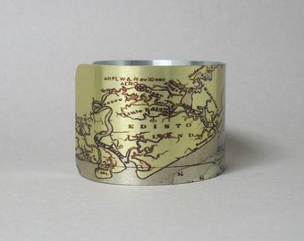 South Carolina Edisto Kiawah Folly Seabrook Johns Island Nautical Map Cuff Bracelet Unique Gift for Men or Women