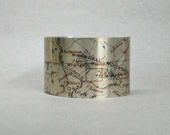 Wrangell Mountains National Park Alaska Cuff Bracelet Vintage Map Unique Gift for Men or Women