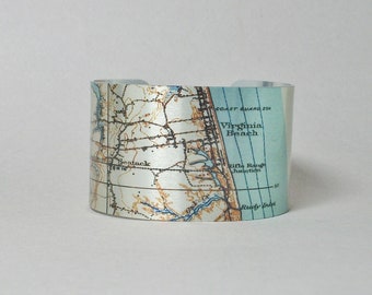 Virginia Beach Map Cuff Bracelet Unique Gift for Men or Women